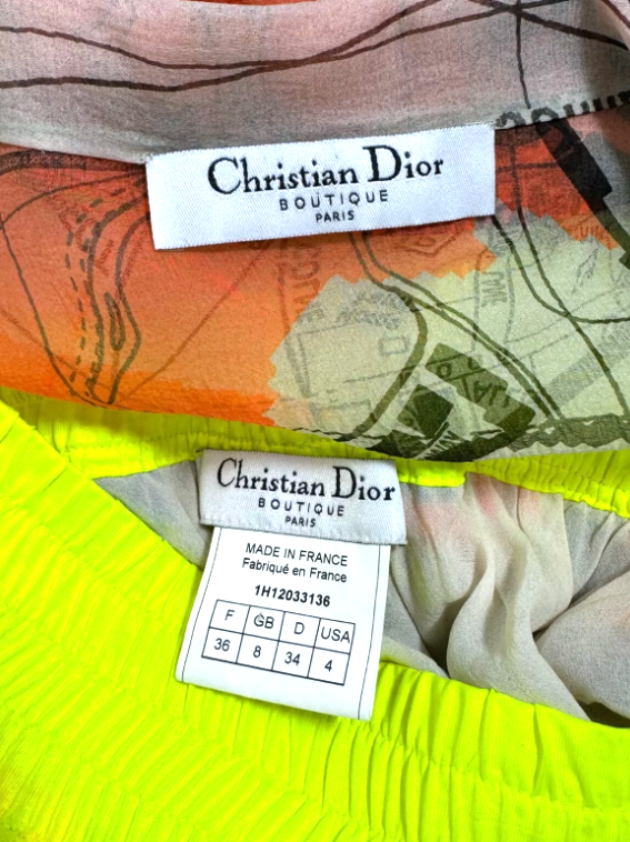 F/W 2001 Christian Dior by John Galliano Neon Map Sheer Top & Skirt Dress Set