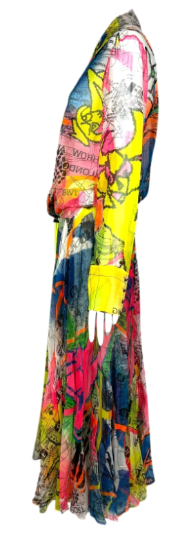 F/W 2001 Christian Dior by John Galliano Neon Map Sheer Top & Skirt Dress Set
