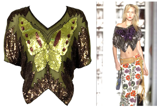 F/W 2001 Christian Dior by John Galliano Runway Green Butterfly Sequin Top
