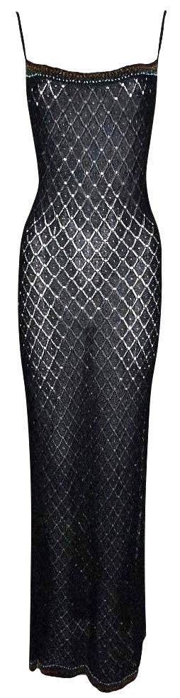 F/W 2001 Christian Dior by John Galliano NWT Sheer Black Knit Rainbow Beaded Maxi Dress