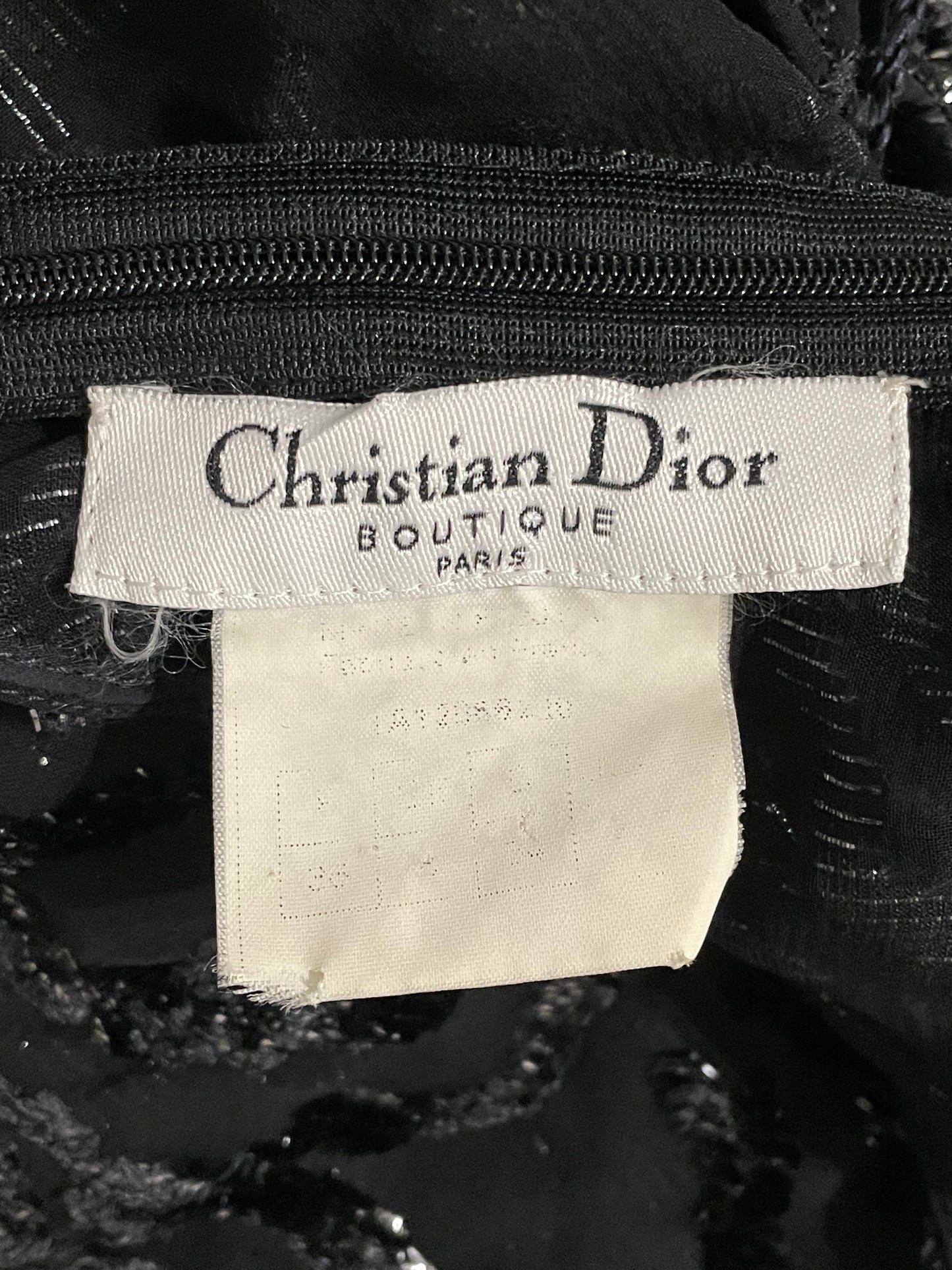F/W 2001 Christian Dior by John Galliano Sheer Metallic Black Halter Drawstring Mermaid Maxi Dress