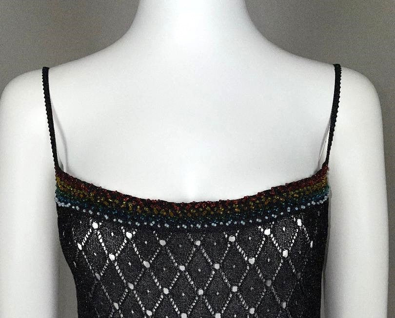 F/W 2001 Christian Dior by John Galliano NWT Sheer Black Knit Rainbow Beaded Maxi Dress