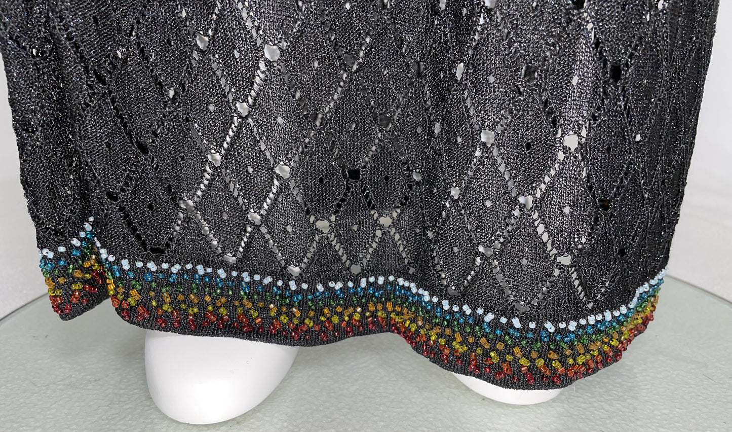 F/W 2001 Christian Dior by John Galliano NWT Sheer Black Knit Rainbow Beaded Maxi Dress