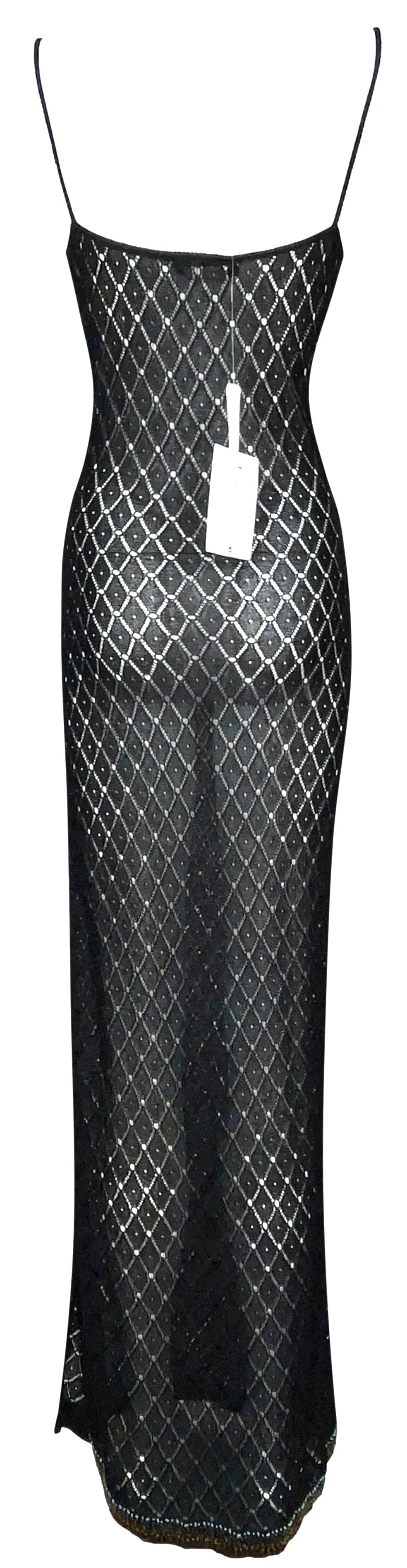 F/W 2001 Christian Dior by John Galliano NWT Sheer Black Knit Rainbow Beaded Maxi Dress