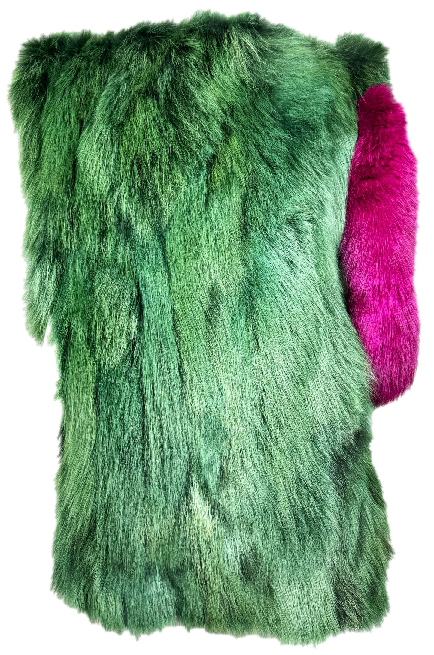 F/W 2001 Christian Lacroix Runway Avant Garde High Pointed Shoulder Side Cut-Out Green & Pink Fur Cape Coat Dress