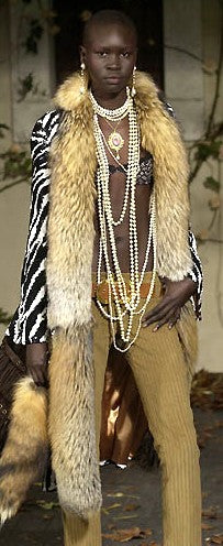 F/W 2001 Dolce & Gabbana Runway Black White & Pink Zebra Sequins Coyote Fur Bell Sleeve Long Coat Jacket