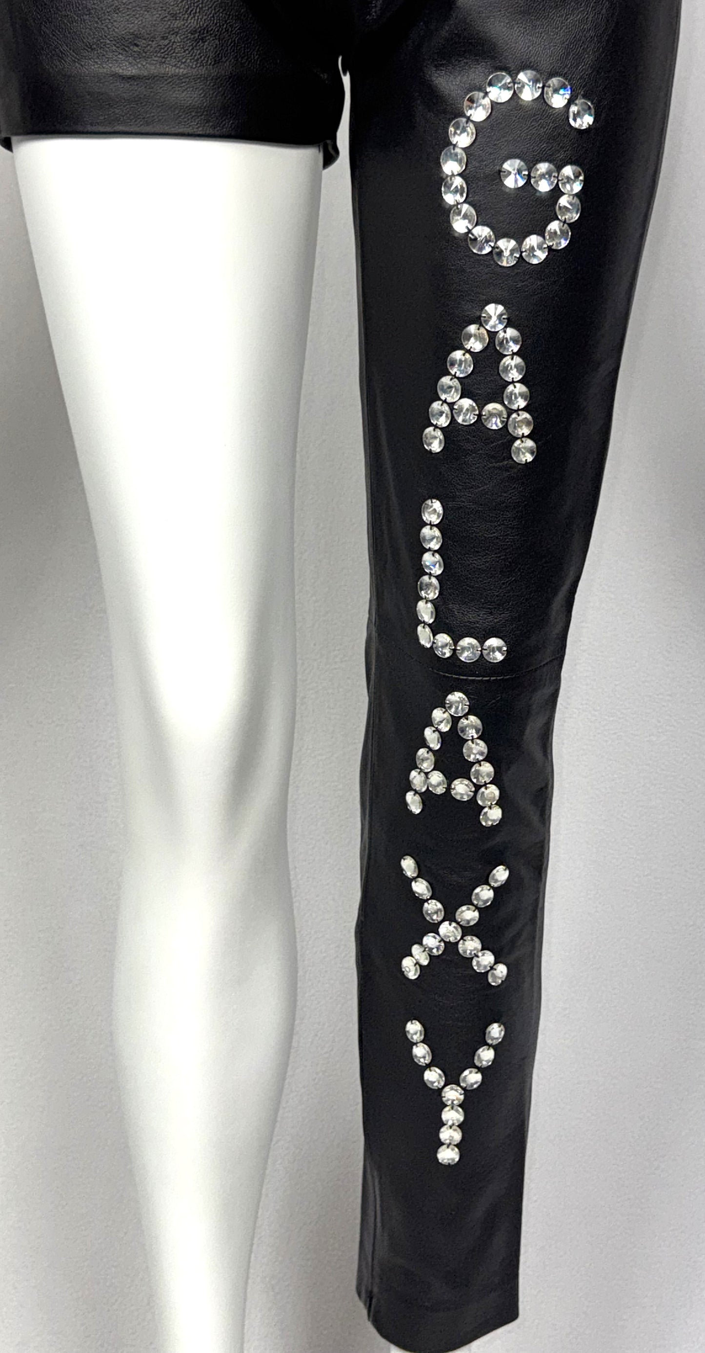 F/W 2001 Fausto Puglisi RARE Runway Crystal Galaxy Ultra Low Rise Leather Pants & Beaded Lace Top Set