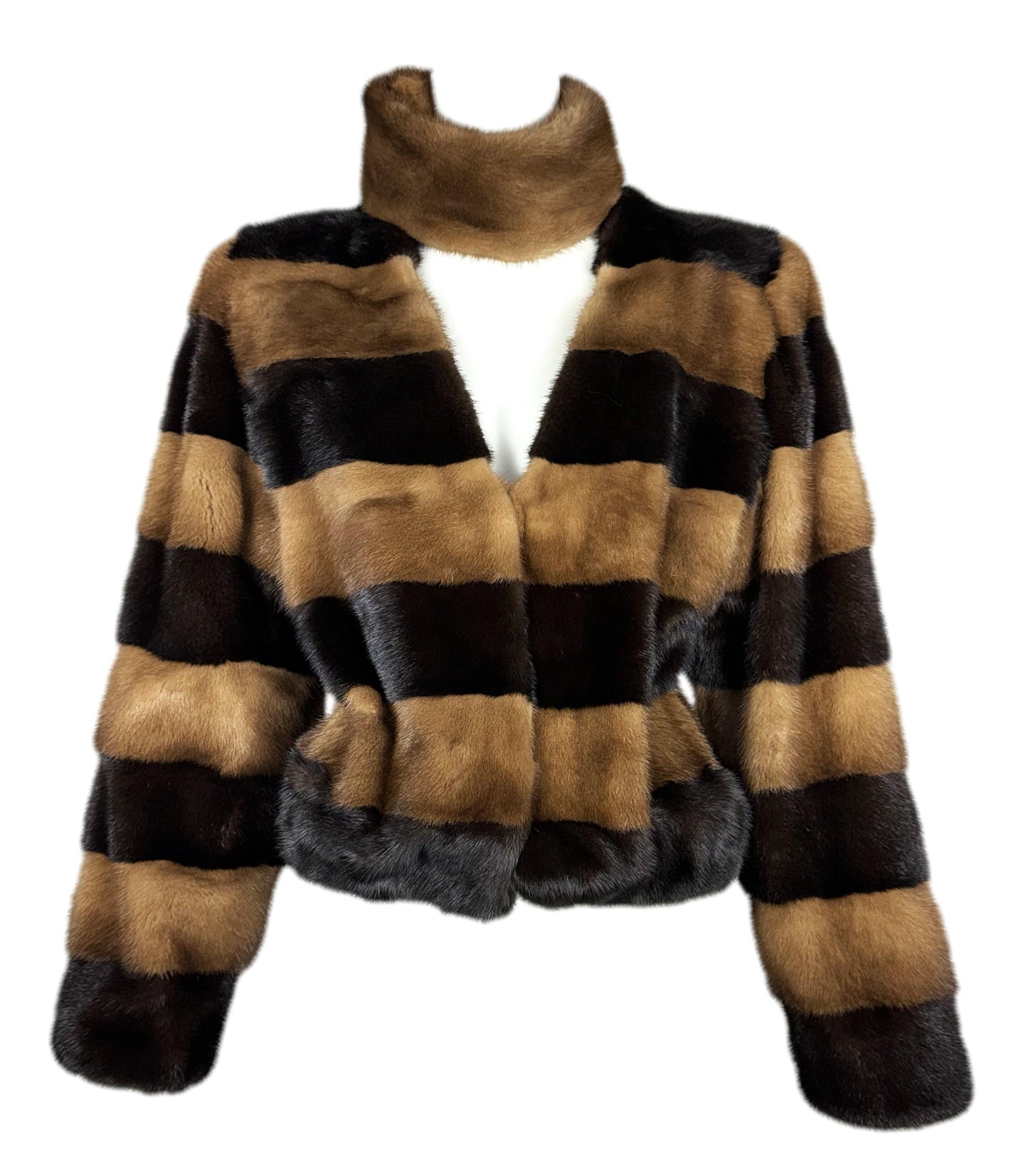 F/W 2001 Fausto Puglisi Runway Striped Mink Fur Choker Collar Short Fur Coat Jacket