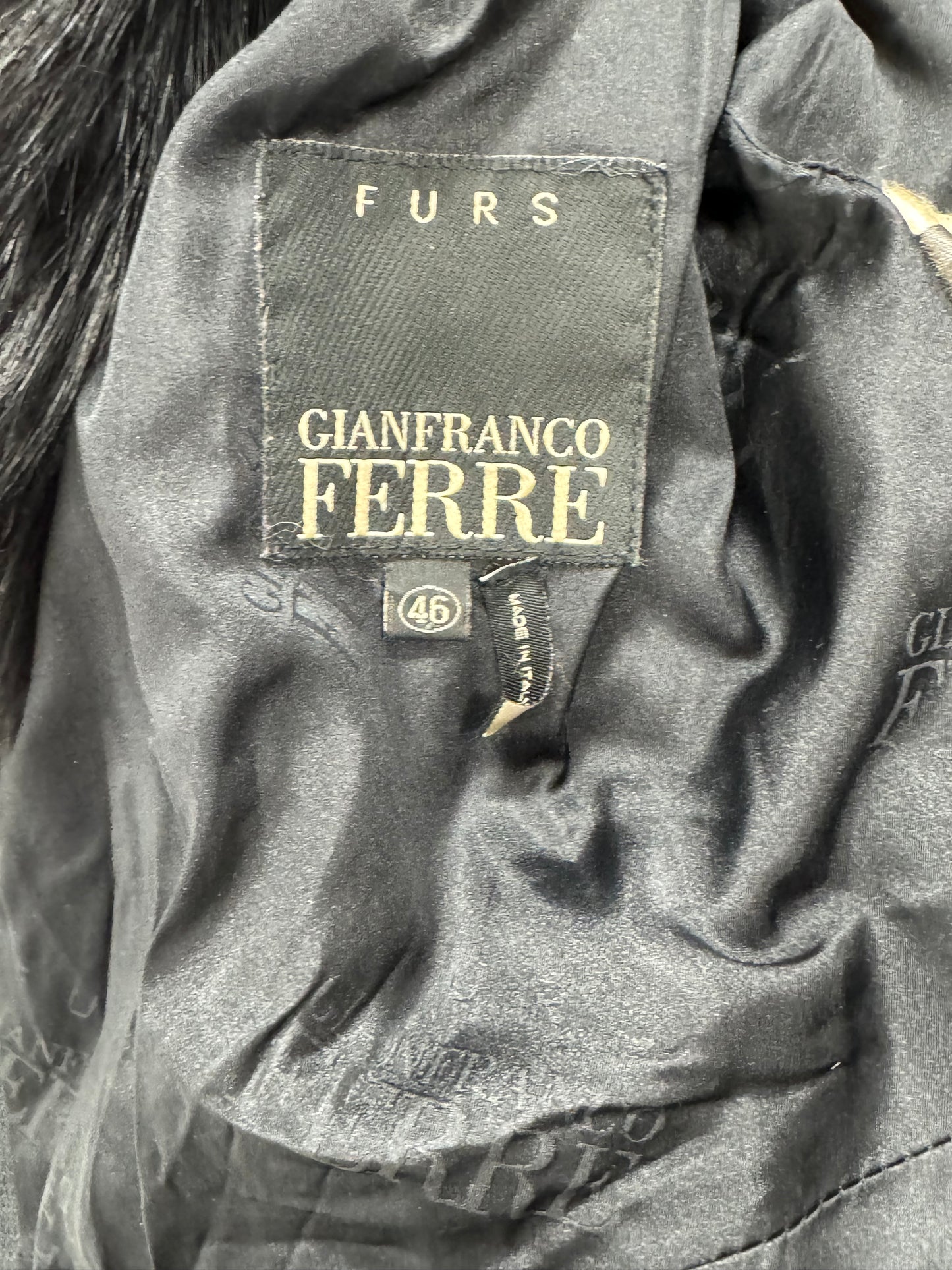 F/W 2001 Gianfranco Ferre Black Mink & Fox Fur Fitted Wasp Waist Short Peplum Jacket