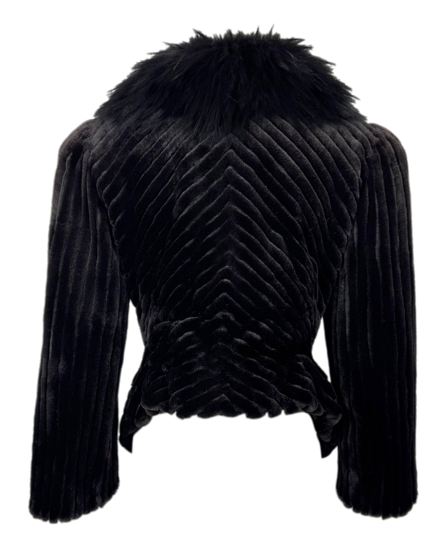 F/W 2001 Gianfranco Ferre Black Mink & Fox Fur Fitted Wasp Waist Short Peplum Jacket