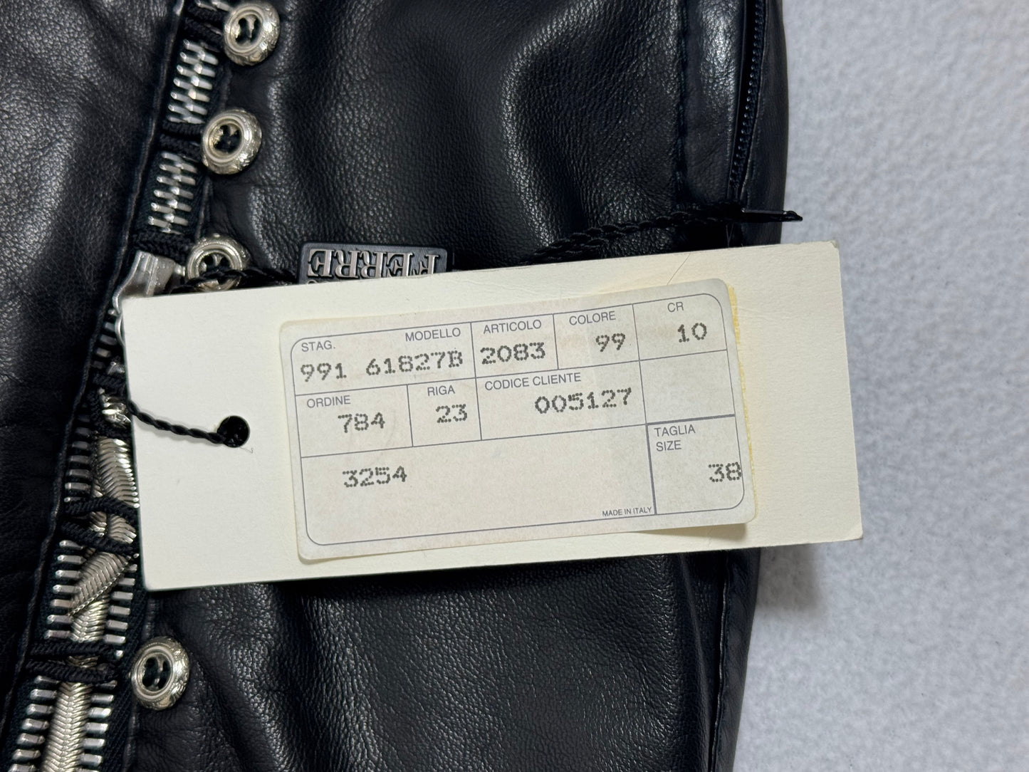 F/W 2001 Gianfranco Ferre Sexy Bondage Rock Chic Black Leather Wiggle Skirt w High Zipper Slits & Strapless Bustier Crop Top Set