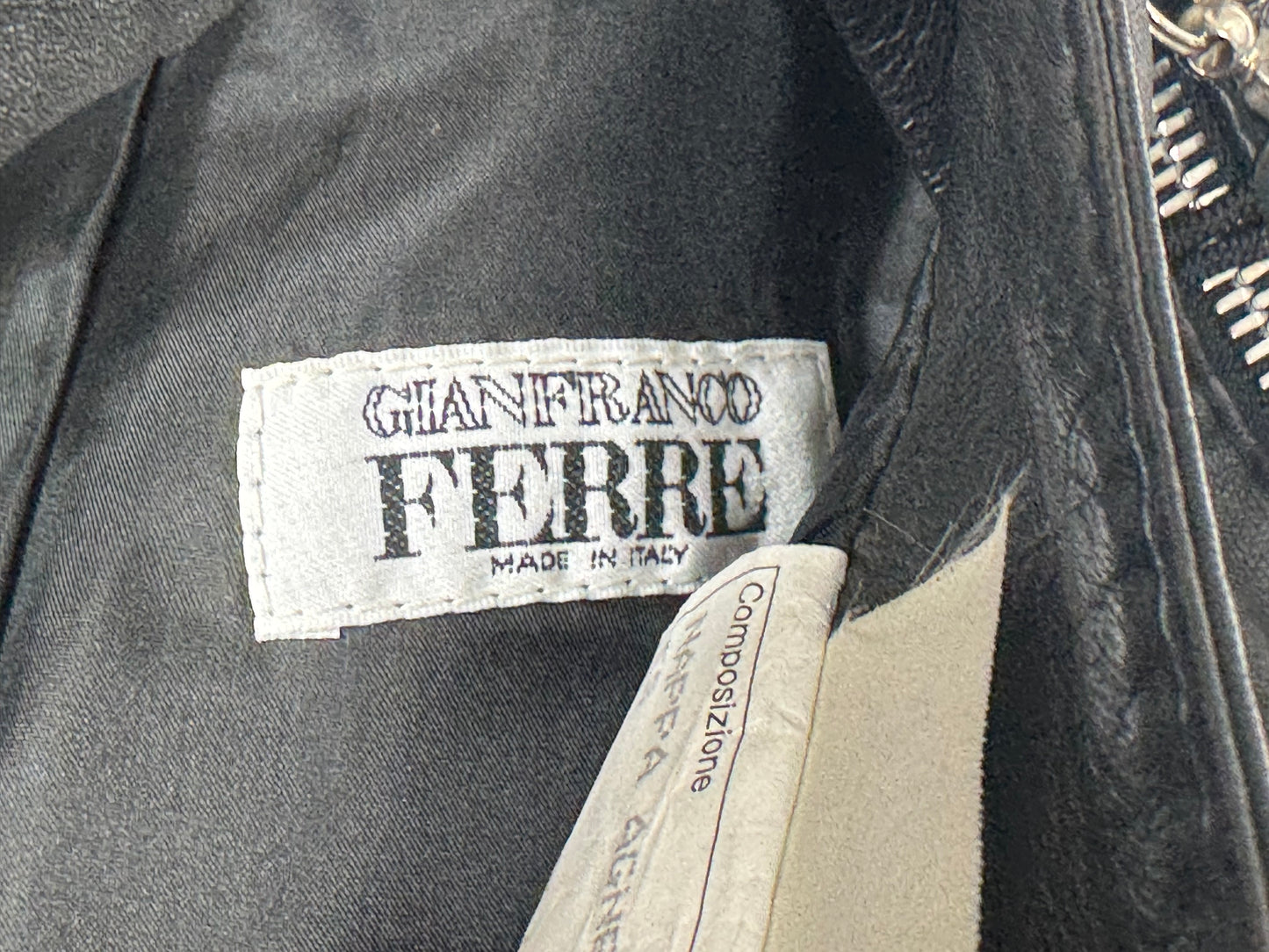 F/W 2001 Gianfranco Ferre Sexy Bondage Rock Chic Black Leather Wiggle Skirt w High Zipper Slits & Strapless Bustier Crop Top Set