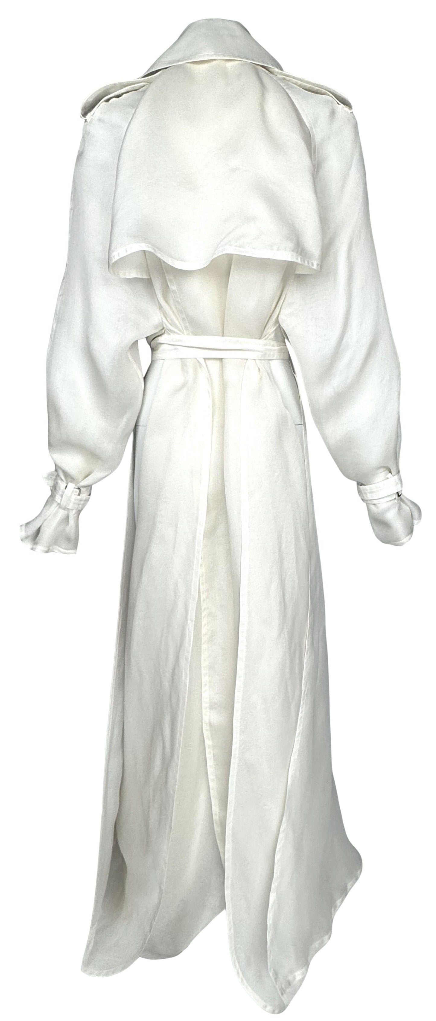 F/W 2001 Jean Paul Gaultier Haute Couture Runway Sheer White Silk Organza Cut-Out Sides Long Trench Coat Jacket Dress