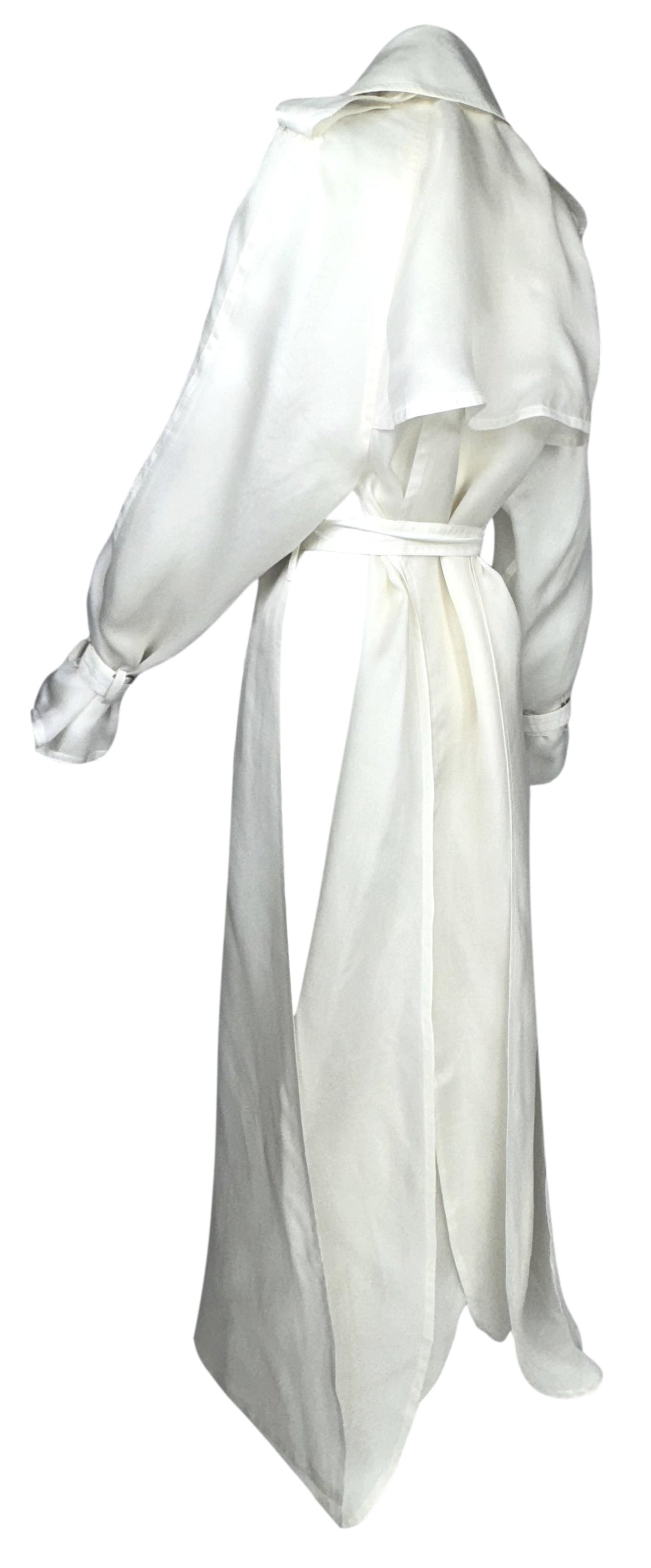 F/W 2001 Jean Paul Gaultier Haute Couture Runway Sheer White Silk Organza Cut-Out Sides Long Trench Coat Jacket Dress