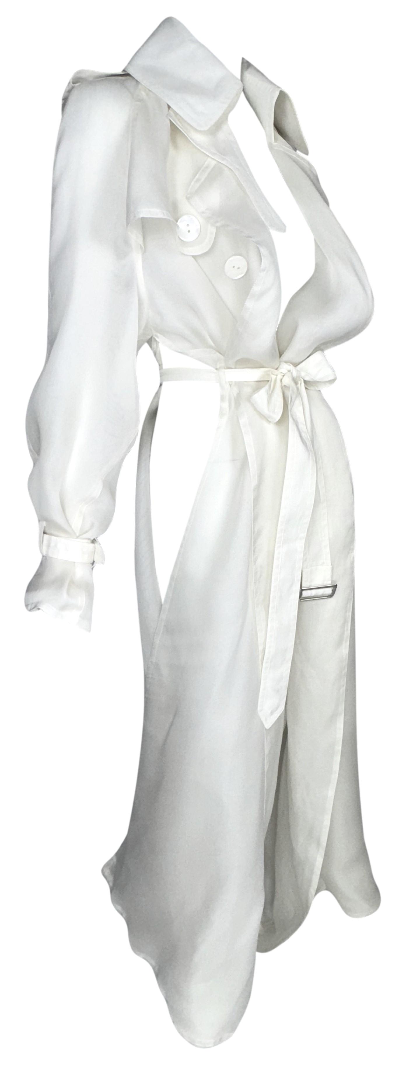 F/W 2001 Jean Paul Gaultier Haute Couture Runway Sheer White Silk Organza Cut-Out Sides Long Trench Coat Jacket Dress