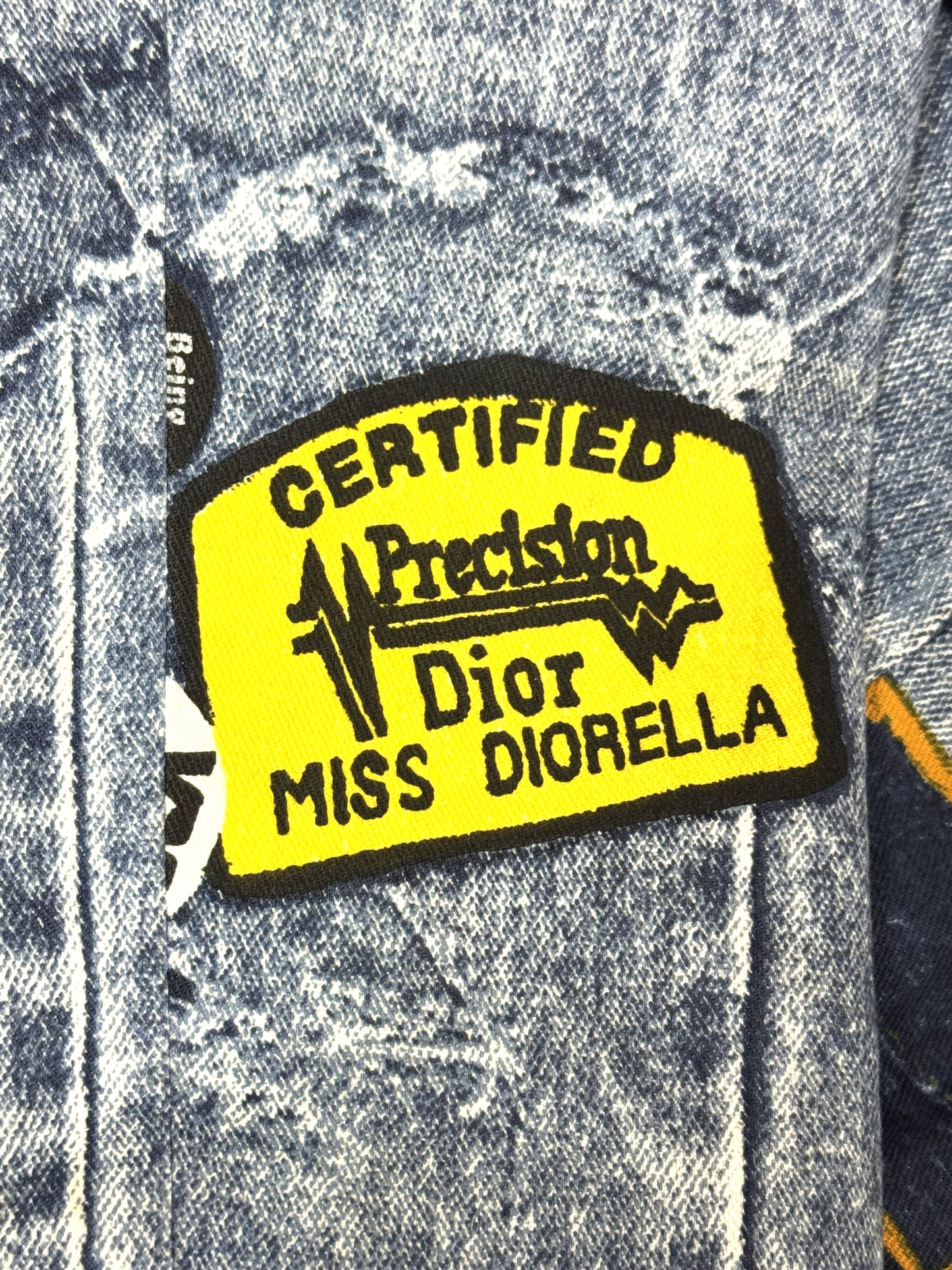 F/W 2001 Christian Dior x John Galliano Trompe L'oeil Fur Collar Denim Look Logo Diorella Fitted Jacket