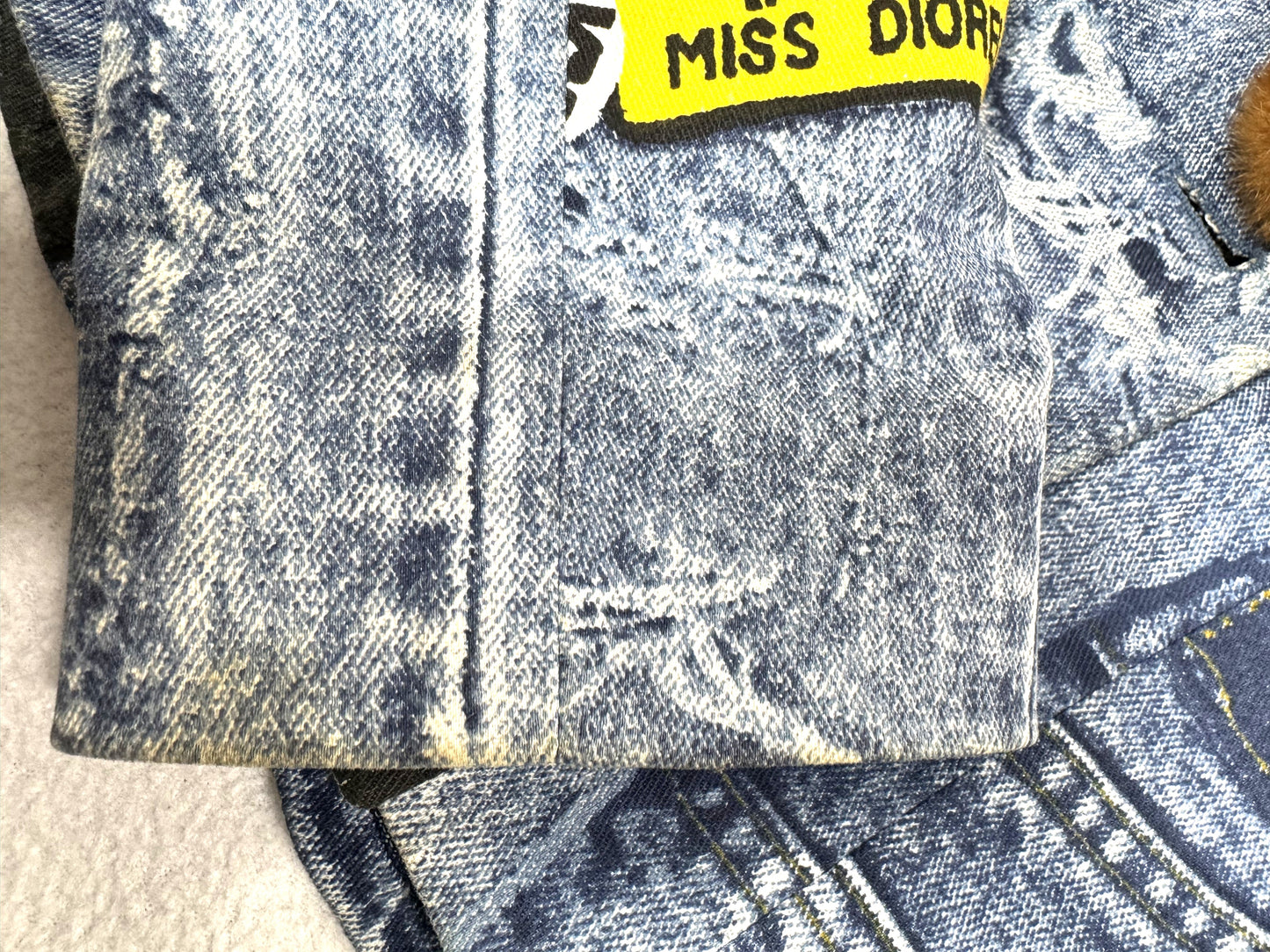 F/W 2001 Christian Dior x John Galliano Trompe L'oeil Fur Collar Denim Look Logo Diorella Fitted Jacket