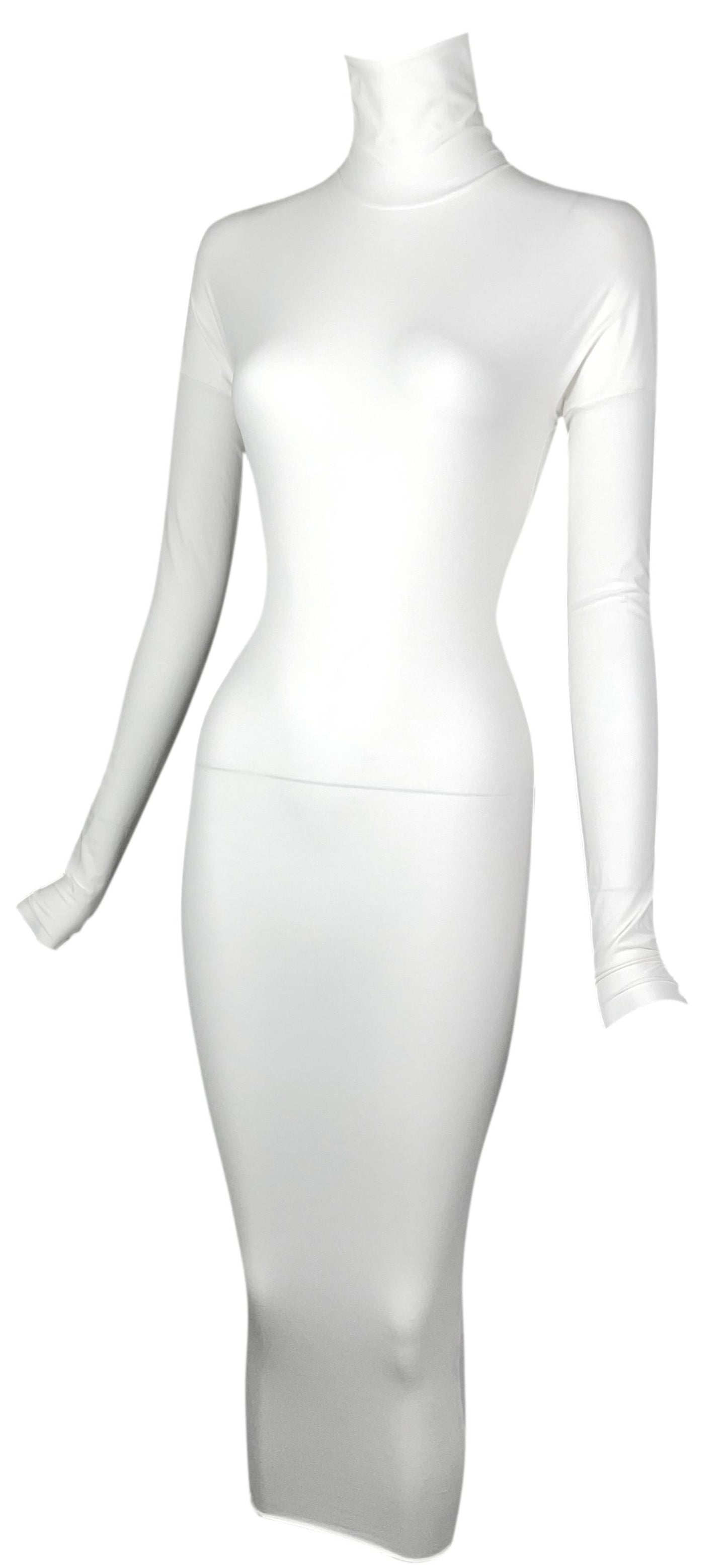 2001 Gucci by Tom Ford Sheer White Nylon Bodystocking Maxi Wiggle Dress
