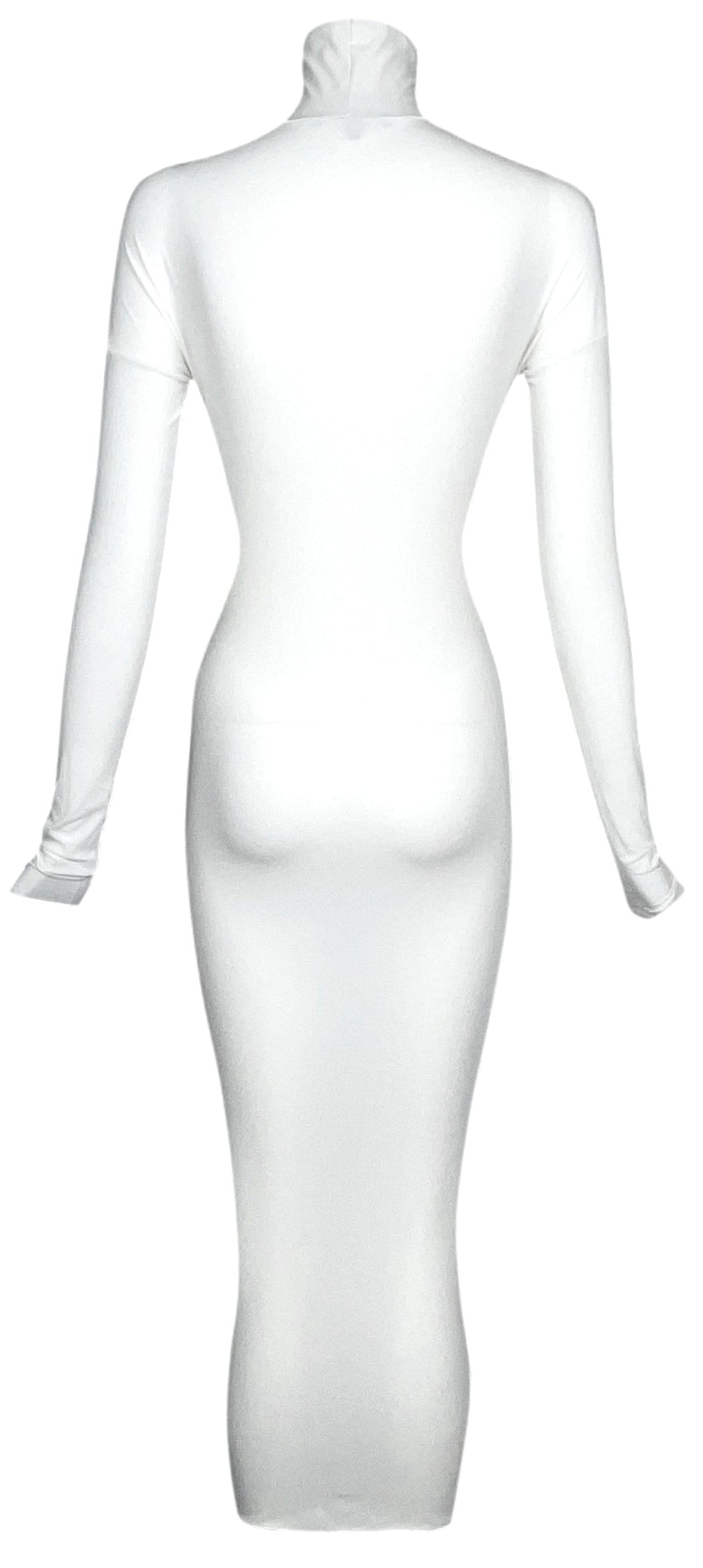 2001 Gucci by Tom Ford Sheer White Nylon Bodystocking Maxi Wiggle Dress