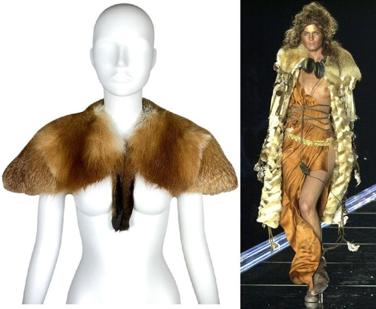 S/S 2001 Christian Dior x John Galliano Haute Couture Runway Fox Fur 1940's Old Hollywood Style Shawl Wrap