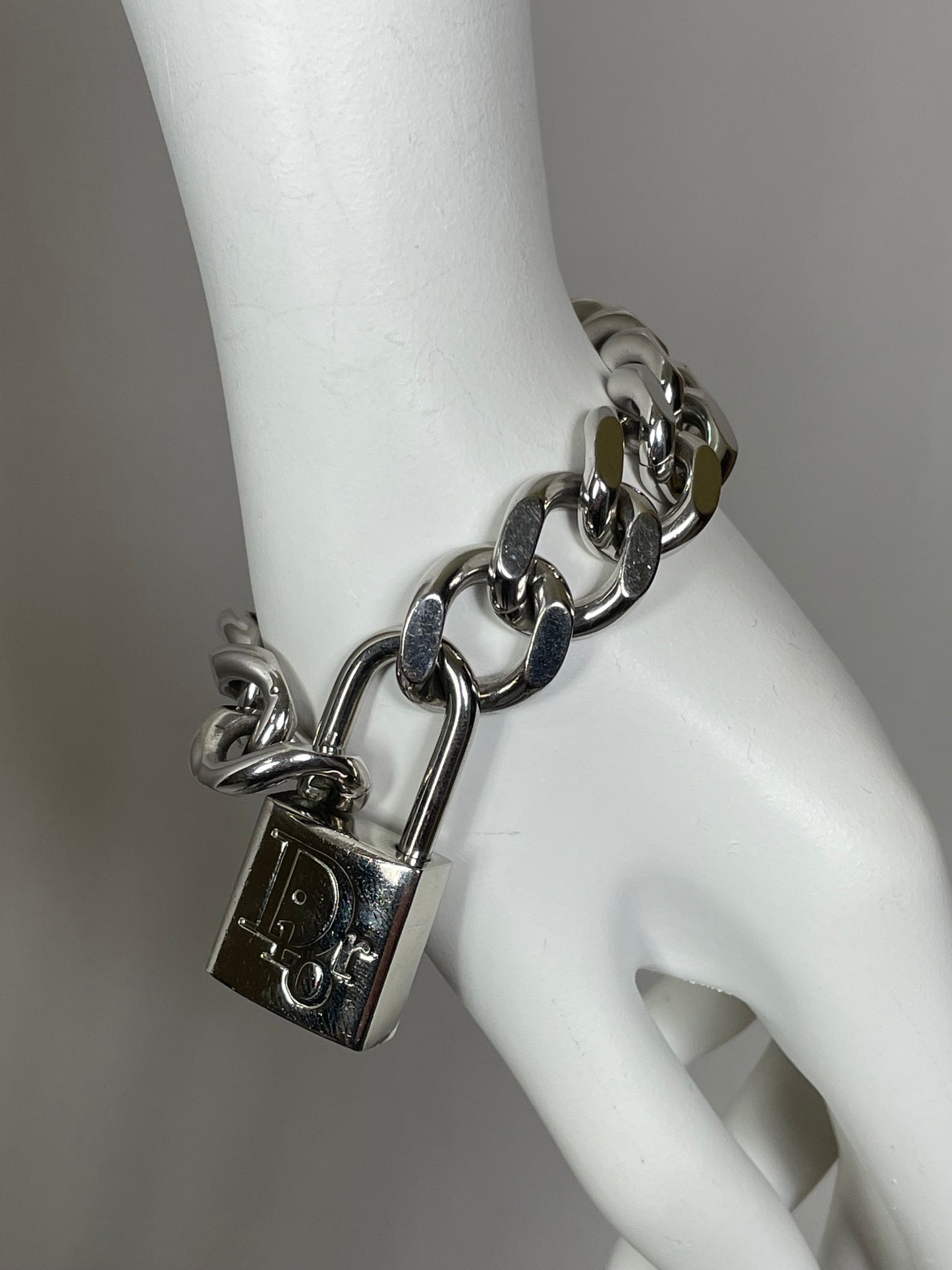 S/S 2001 Christian Dior by John Galliano Haute Couture Runway Silver Logo Locks Chunky Chain Choker Necklace & Bracelets