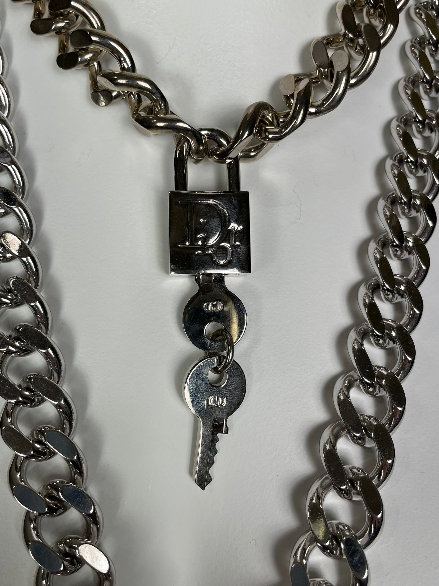 S/S 2001 Christian Dior by John Galliano Haute Couture Runway Silver Logo Locks Chunky Chain Choker Necklace & Bracelets