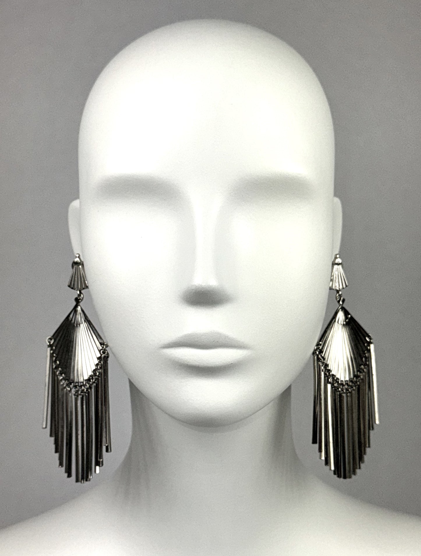 S/S 2001 Christian Dior Haute Couture by John Galliano Runway Large Silver Fan Earrings