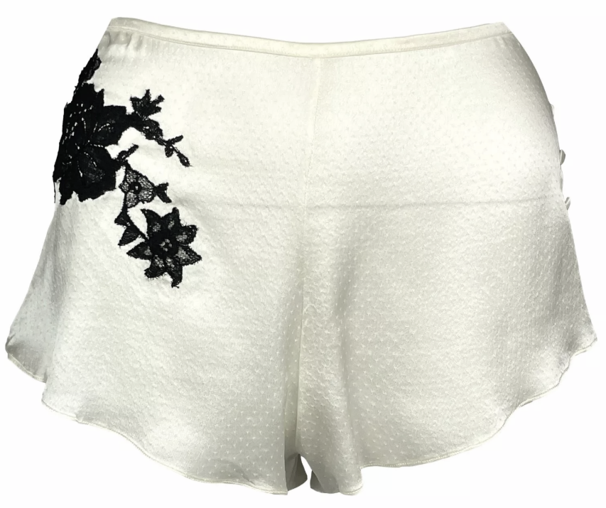 S/S 2001 Christian Dior by John Galliano Ivory Silk Black Lace Cami & Shorts Set