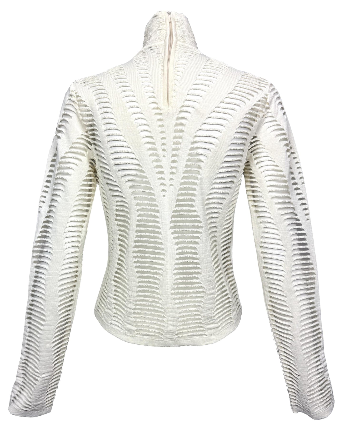 S/S 2001 Christian Dior x John Galliano Ivory Knit Slashed Sheer L/S Turtleneck Top