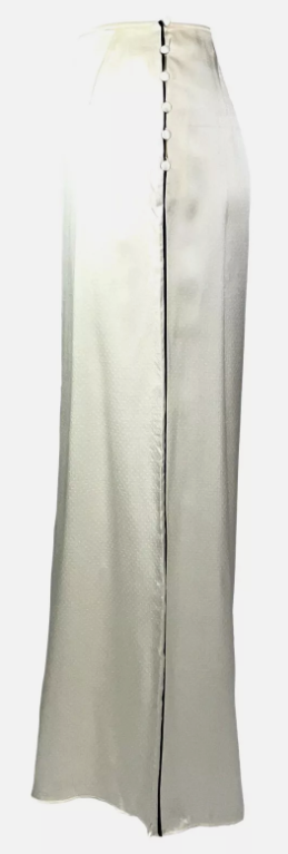 S/S 2001 Christian Dior by John Galliano Ivory Silk Black Lace Blouse Top & Wide Leg High Waist Pants Set