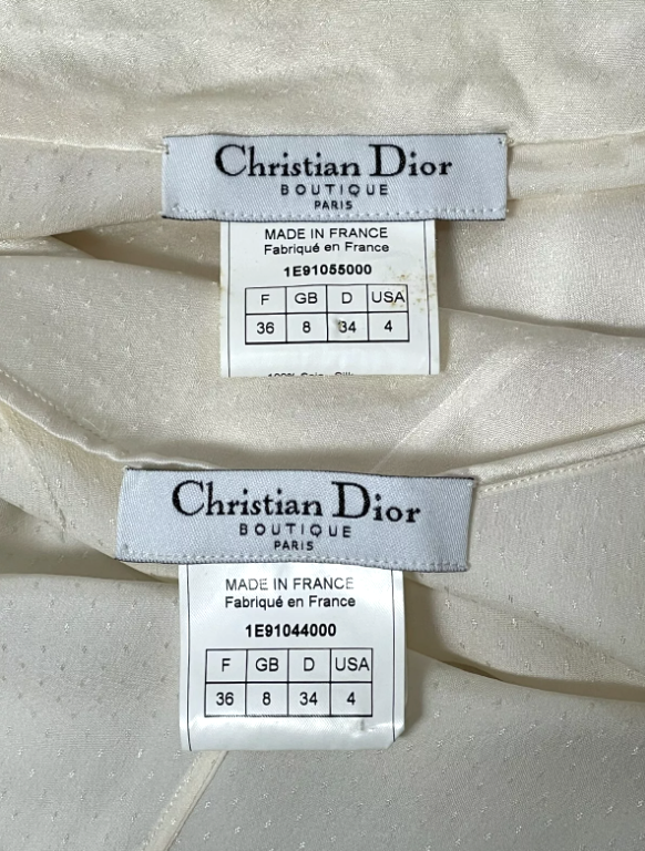 S/S 2001 Christian Dior by John Galliano Ivory Silk Black Lace Blouse Top & Wide Leg High Waist Pants Set