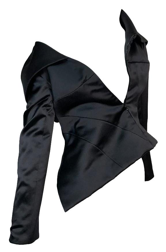 S/S 2001 Christian Dior by John Galliano Haute Couture Avant Garde Black Satin Off Shoulder Asymmetrical Jacket