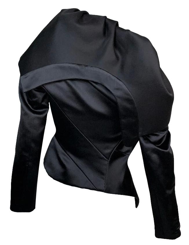 S/S 2001 Christian Dior by John Galliano Haute Couture Avant Garde Black Satin Off Shoulder Asymmetrical Jacket