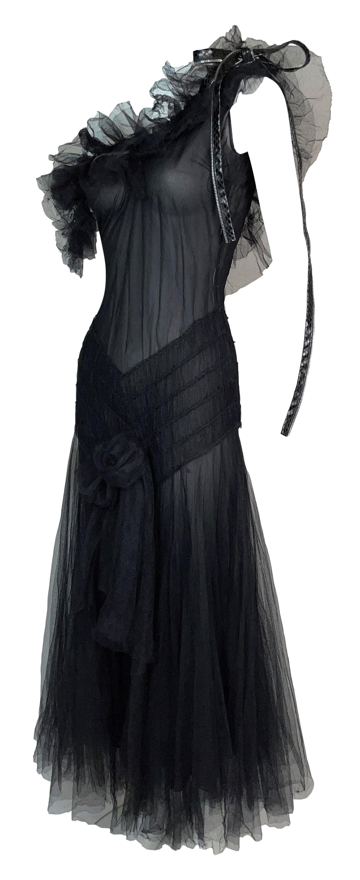 S/S 2001 Christian Dior by John Galliano Runway Black Swan Ballerina Tulle Zipper Dress
