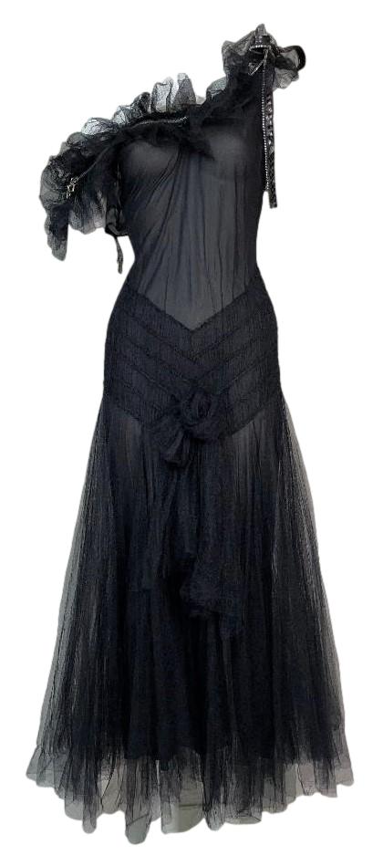 S/S 2001 Christian Dior by John Galliano Runway Black Swan Ballerina Tulle Zipper Dress