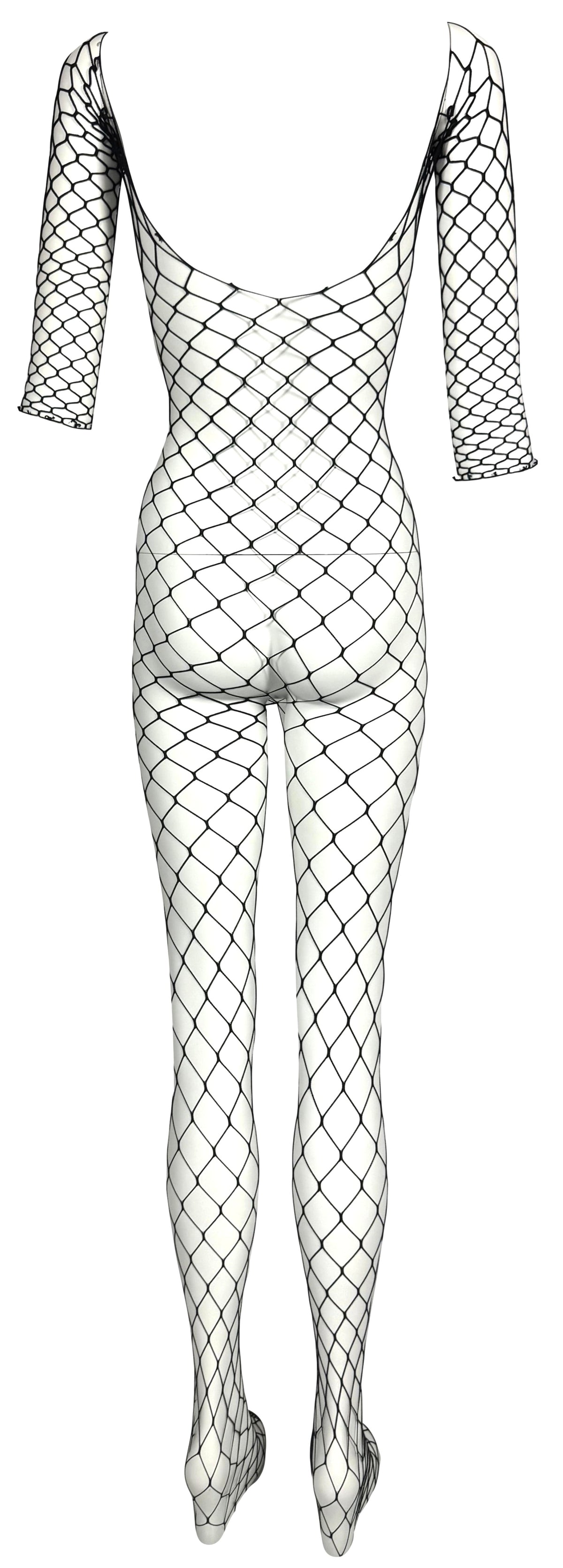 S/S 2001 Christian Dior x John Galliano Runway Black Sheer Fishnet Dominatrix Mesh Full Body Jumpsuit