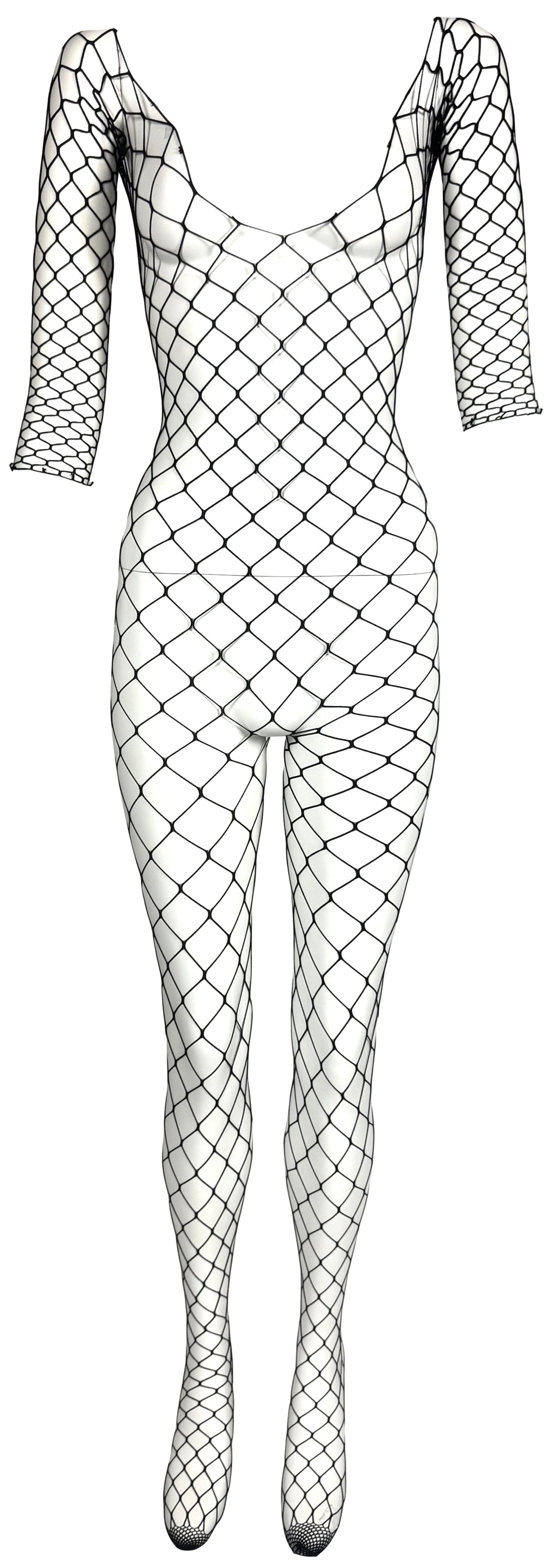 S/S 2001 Christian Dior x John Galliano Runway Black Sheer Fishnet Dominatrix Mesh Full Body Jumpsuit