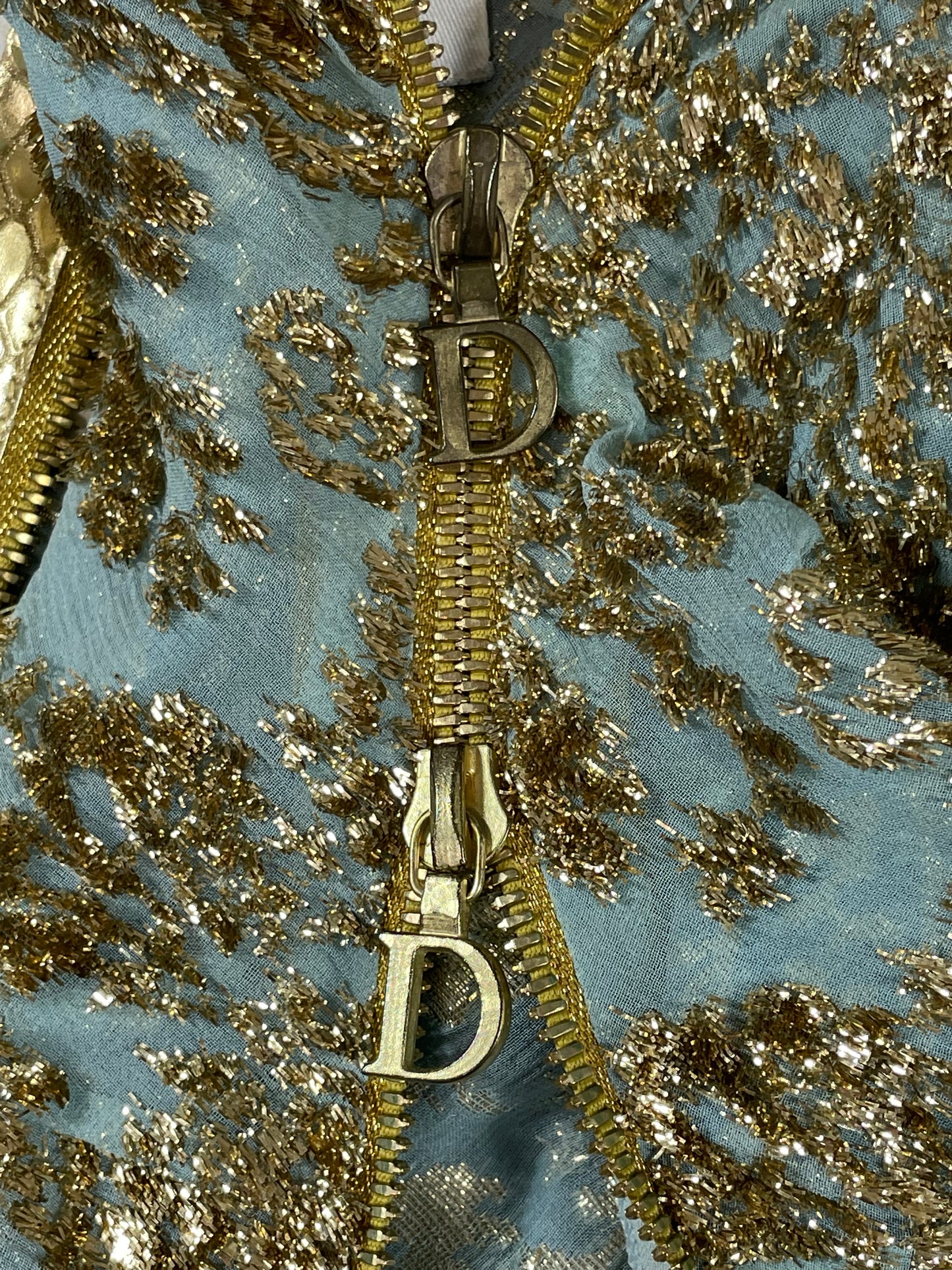 S/S 2001 Christian Dior by John Galliano Runway Blue & Gold Dress Snakeskin Zipper Dress & RARE Black Fishnet Jumpsuit