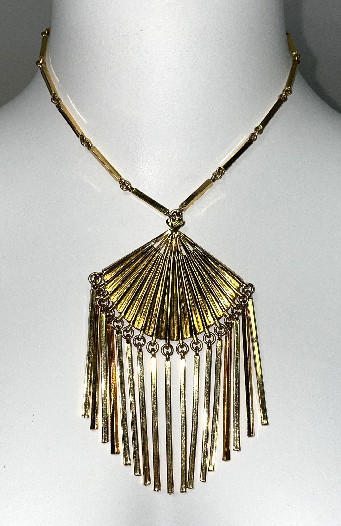 S/S 2001 Christian Dior by John Galliano Haute Couture Large Gold Japanese Fan Necklace