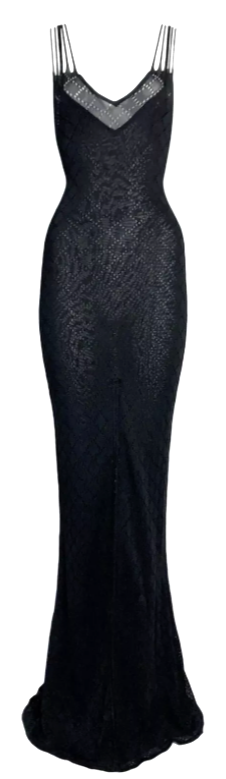 S/S 2001 Christian Dior by John Galliano Sheer Black Plunging Knit Mermaid Maxi Dress