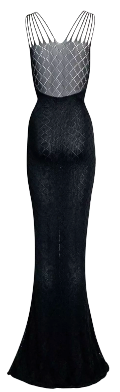 S/S 2001 Christian Dior by John Galliano Sheer Black Plunging Knit Mermaid Maxi Dress