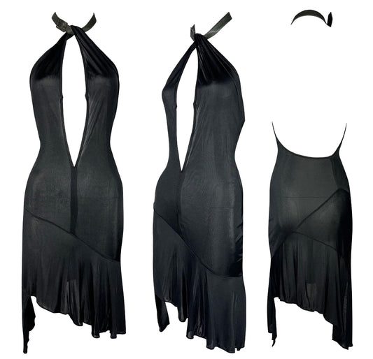 S/S 2001 Christian Dior by John Galliano Sheer Black Plunging Choker Mini Dress