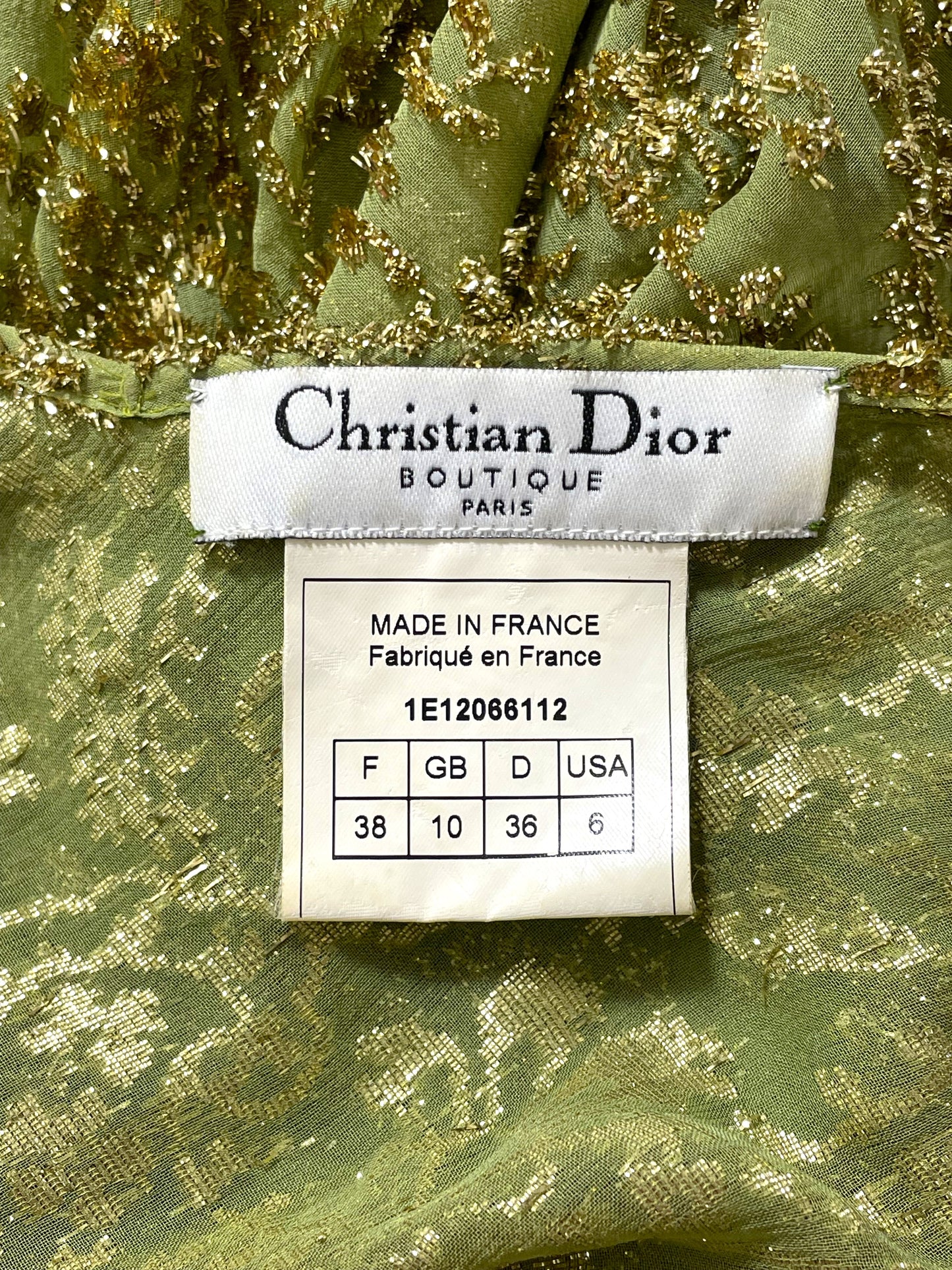 S/S 2001 Christian Dior by John Galliano Green & Gold Sheer Silk High Zipper Slit Gold Snakeskin Maxi Dress