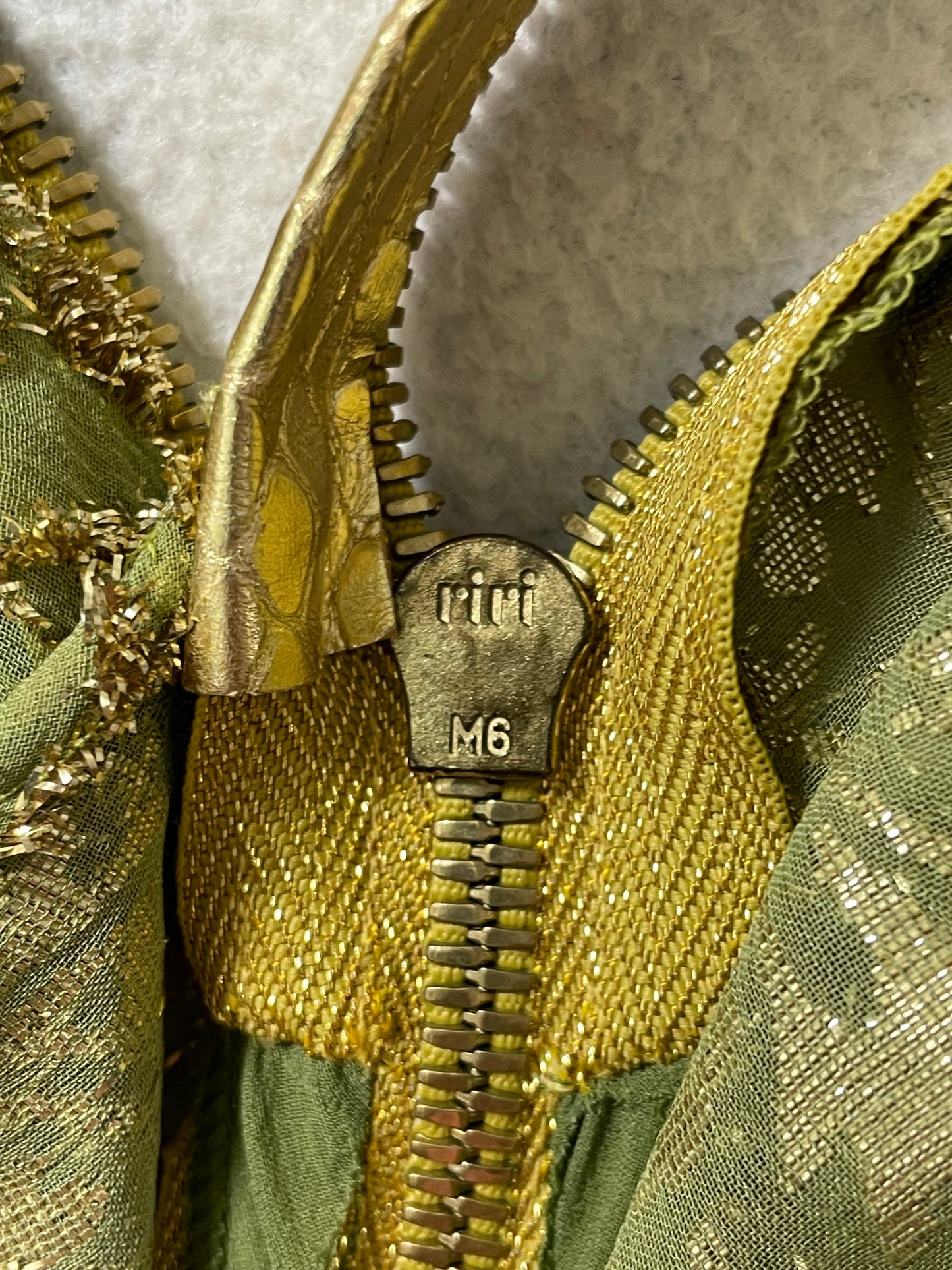 S/S 2001 Christian Dior by John Galliano Green & Gold Sheer Silk High Zipper Slit Gold Snakeskin Maxi Dress