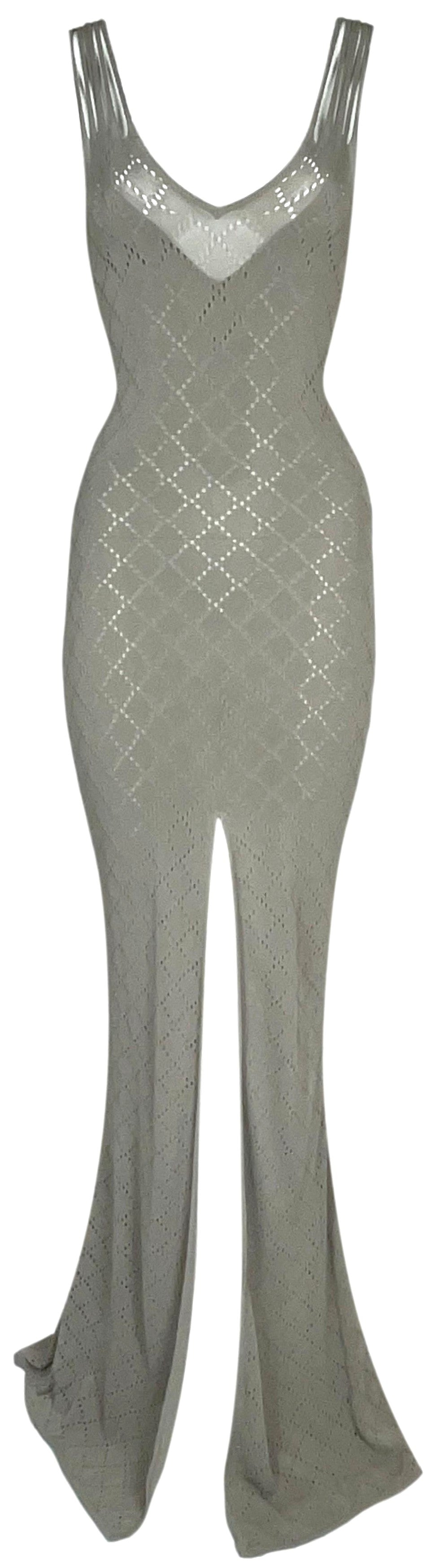 S/S 2001 Christian Dior by John Galliano Sheer Beige Knit High Slit Extra Long Maxi Dress