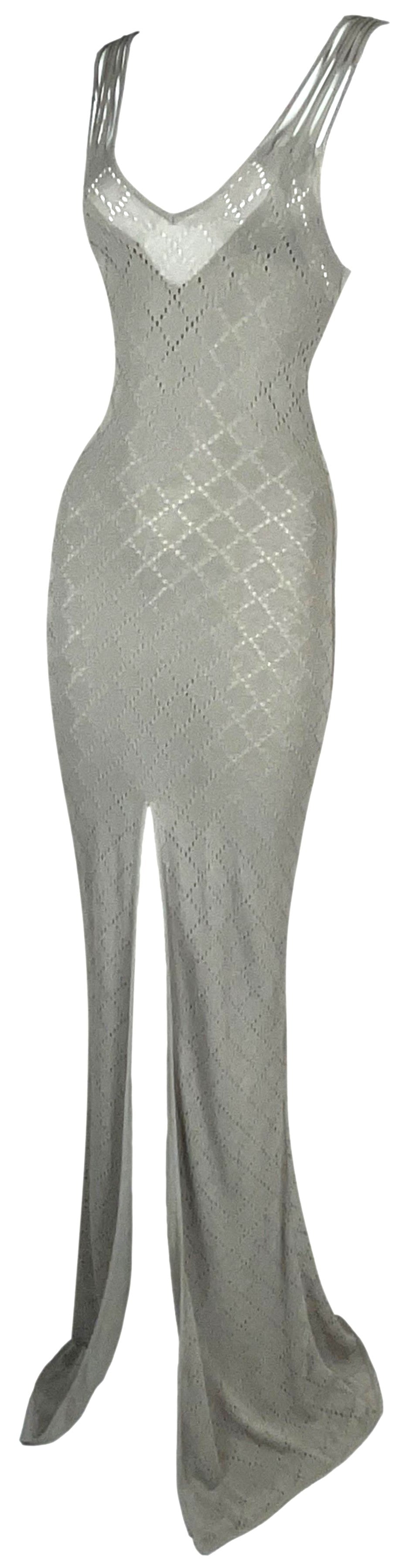 S/S 2001 Christian Dior by John Galliano Sheer Beige Knit High Slit Extra Long Maxi Dress