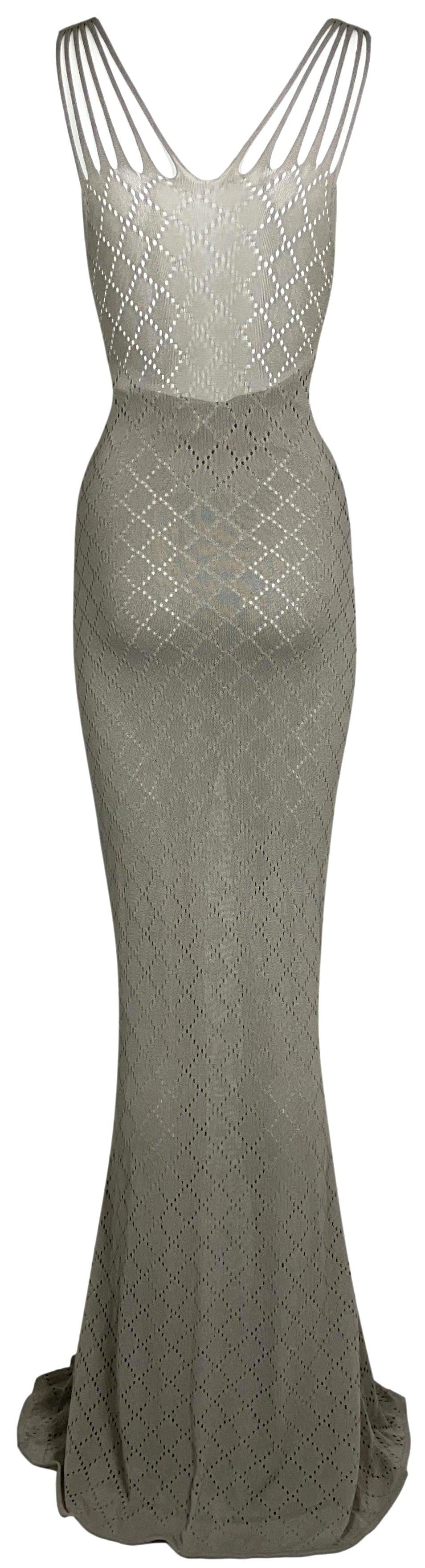 S/S 2001 Christian Dior by John Galliano Sheer Beige Knit High Slit Extra Long Maxi Dress