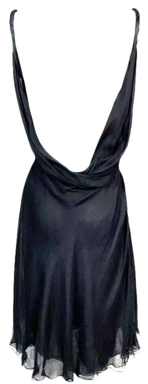 S/S 2001 Gianni Versace 1970's Style Plunging Sheer Black Silk Wrap Bodysuit Mini Dress