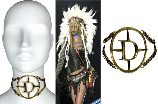 S/S 2001 Christian Dior by John Galliano Haute Couture Runway Huge Gold Mercedes Logo Choker Necklace