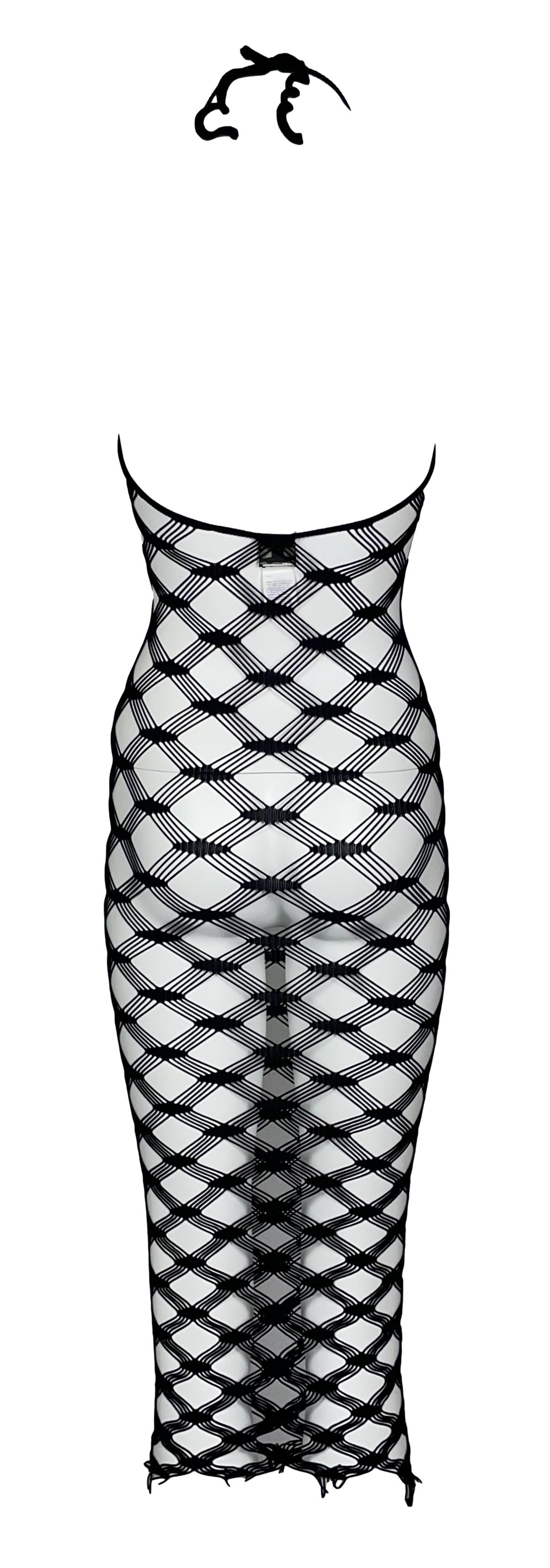 S/S 2001 Jean Paul Gaultier Sheer Black Fishnet Mesh Bodycon Halter Dress